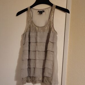 Rachael & Chloe Silver-Trim Tiered Chiffon Tank